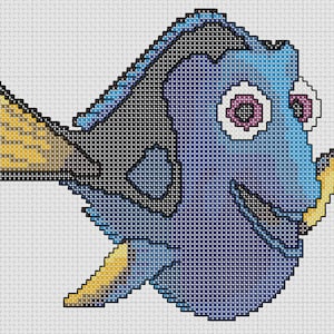 May include: A blue and yellow cartoon fish with big eyes and a wide open mouth. The fish is a popular character from the animated movie Finding Nemo.