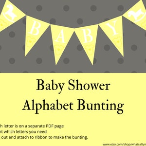 Druckbare gelbe Alphabet Wimpelkette für Baby Shower