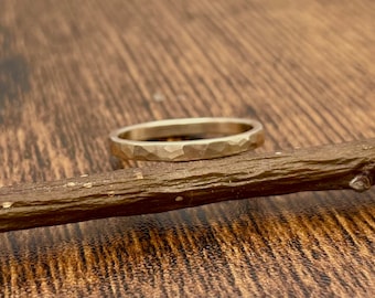 Hammered 14k Gold Wedding Band, 2mm Recycled Gold, Stacking Ring