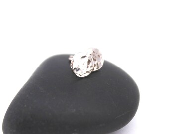 White Gold Stud Earrings, 14k Hammered Disc, Recycled Solid Gold.