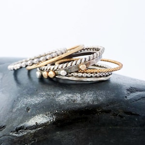 Mixed Metal Stack Rings Set: Sterling Silver & 14k Gold