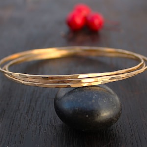 Thin 14k Solid Gold Bangle: Hammered Gold Bracelet