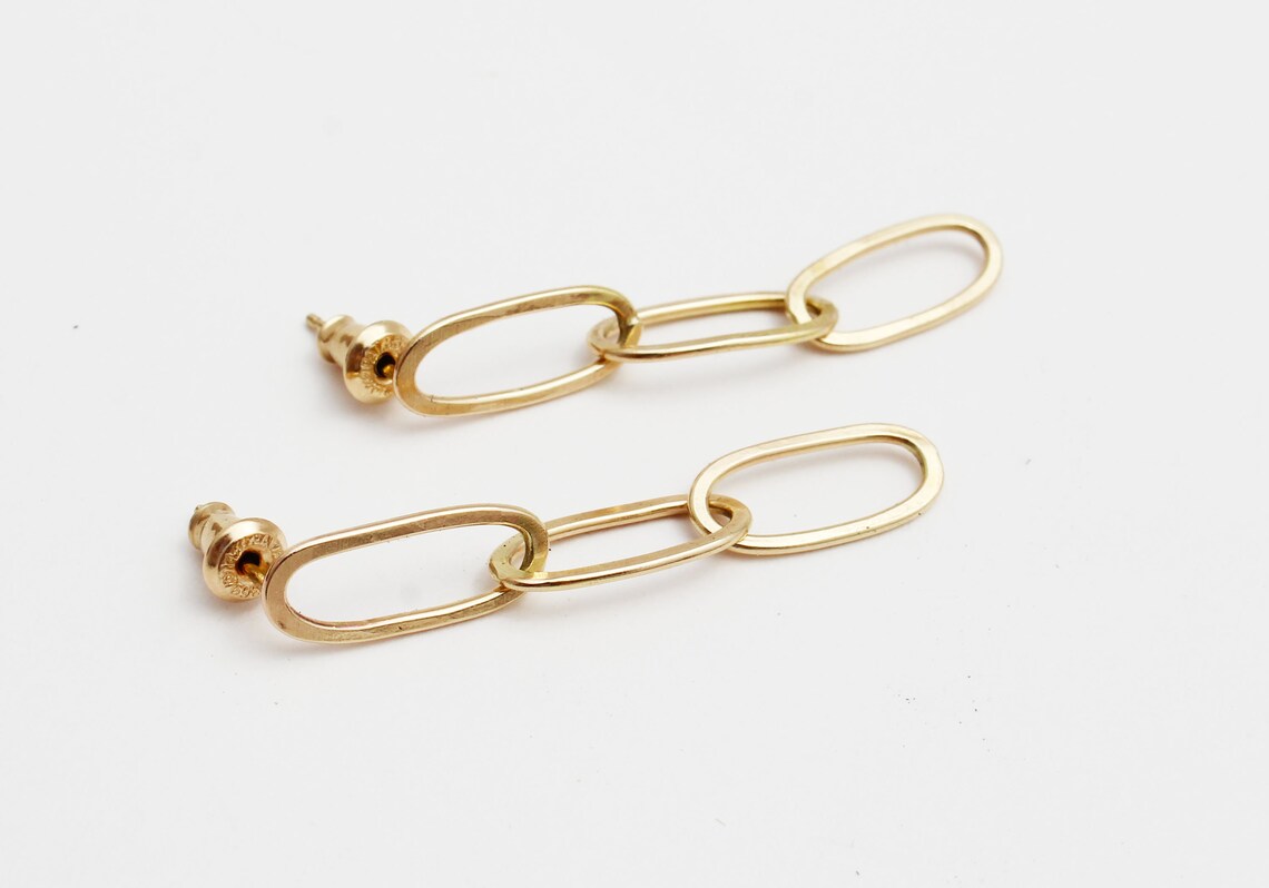 Gold Link Earrings 14k. Solid Gold Chain Earrings. 14k Gold Etsy