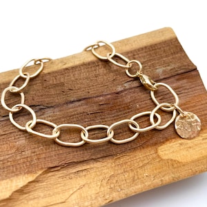 14k Solid Gold Link Bracelet.  Handmade 14k Gold Chain Bracelet. Oval Link Bracelet 14k. Yellow Gold.