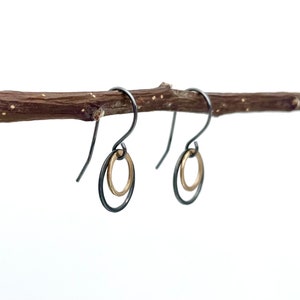 Oxidized Sterling Silver Hoop Earrings: 14k Gold Dangle Hoops