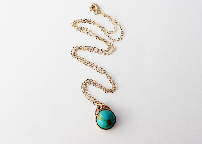 14k Gold Turquoise Necklace. Solid Gold Turquoise Necklace. Etsy