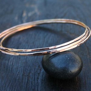 Hammered 14k Rose Gold Bangle: Thin Solid Gold Bracelet