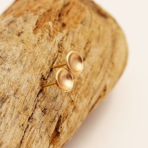 14k Solid Gold Stud Earrings. Round Small Gold Studs. Unique Gold Stud Earrings