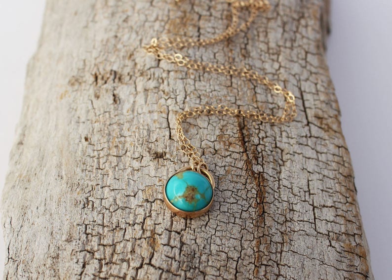 14k Gold Turquoise Necklace. Solid Gold Turquoise Necklace. Etsy