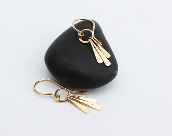 14k Solid Gold Dangle Earrings. Small Gold Drop Earrings. Unique Gold Earrings