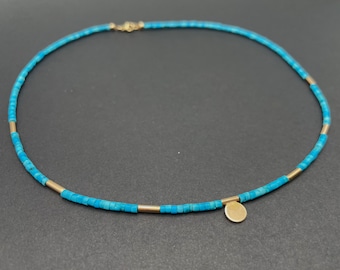 14k Solid Gold Turquoise Bead Necklace: Handmade Minimalist Jewelry
