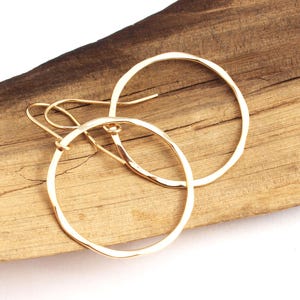 Large Gold Hoop Earrings, Hammered Texture, Lightweight Solid 14k