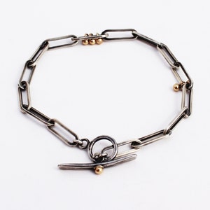 Sterling Silver Paperclip Chain Bracelet with 14k Solid Gold Ball Details. Oxidized Silver and Gold  Bracelet.  Mixed Metal Bracelet.