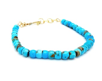 Sleeping Beauty Turquoise Bracelet, 14k Gold, Handmade Clasp.