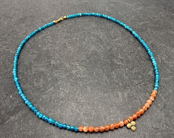 Mixed Gemstone Necklace, Blue and Peach in 14k Solid Gold
