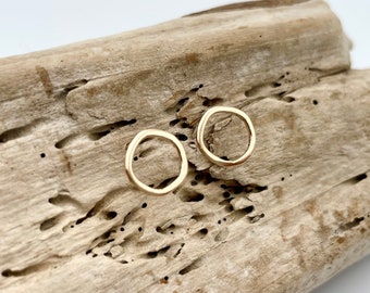 14k Gold Open Circle Stud Earrings. Solid Gold Circle Stud Earrings. Round Gold Studs.