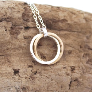 Two-Tone Circle Necklace: Sterling Silver & 14k Gold Bond Pendant