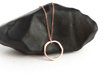 14k Rose Gold Circle Necklace, Dainty Organic Pendant, Everyday.