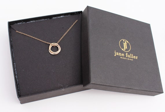 Tri Color Gold Pendant Necklace. Infinity Necklace in 14k Rose, White and Yellow Gold. Solid Gold Three Circle Necklace