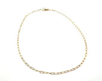 14k Solid Gold Paperclip Chain, Not Hollow, Minimalist Layering Necklace