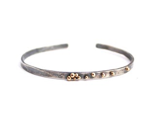 Oxidized Silver Cuff Bracelet with 14k Gold Dots
