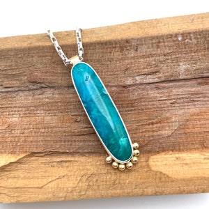 Gem Silica Sagenite Pendant Necklace. Turquoise Colored Stone Pendant Necklace. One of a Kind Necklace