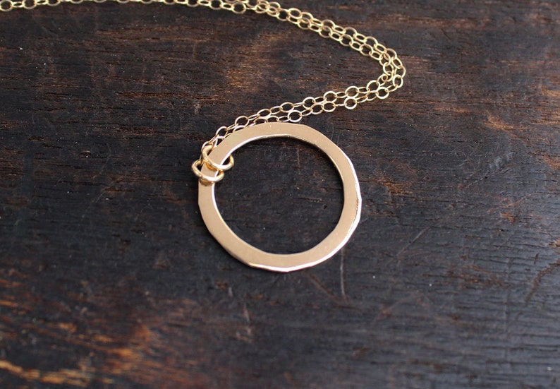 14k Solid Gold Circle Necklace. 14k Gold Circle Pendant Etsy