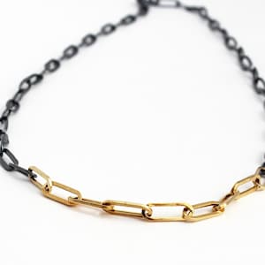 Sterling Silver and 14k Solid Gold Chain. Mixed Metal Paperclip Chain. Silver and Gold Necklace for Women.