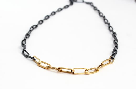 2 Layer 14K Gold & Oxidized Sterling Silver Necklace