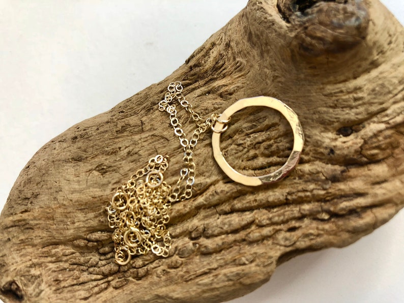 14k Solid Gold Circle Necklace. 14k Gold Circle Pendant Etsy