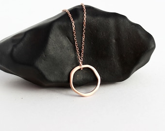 14k Rose Gold Circle Necklace: Dainty Solid Gold Pendant