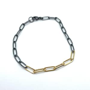 Silver and Gold Chain Bracelet. Mixed Metal Bracelet in Sterling Silver and 14k Solid Gold.