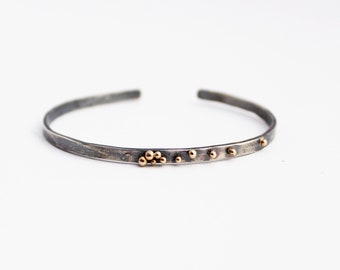 Oxidized Silver Cuff Bracelet with 14k Gold Dots