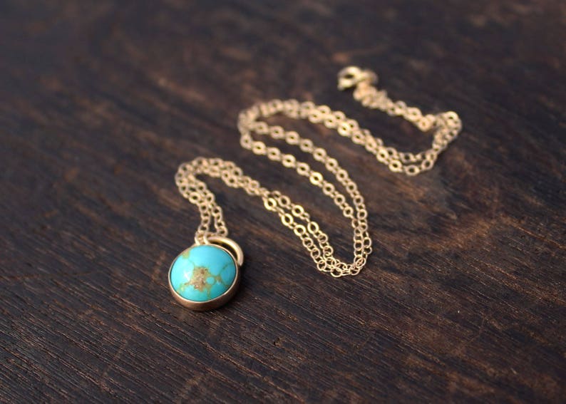 14k Gold Turquoise Necklace. Solid Gold Turquoise Necklace. Etsy