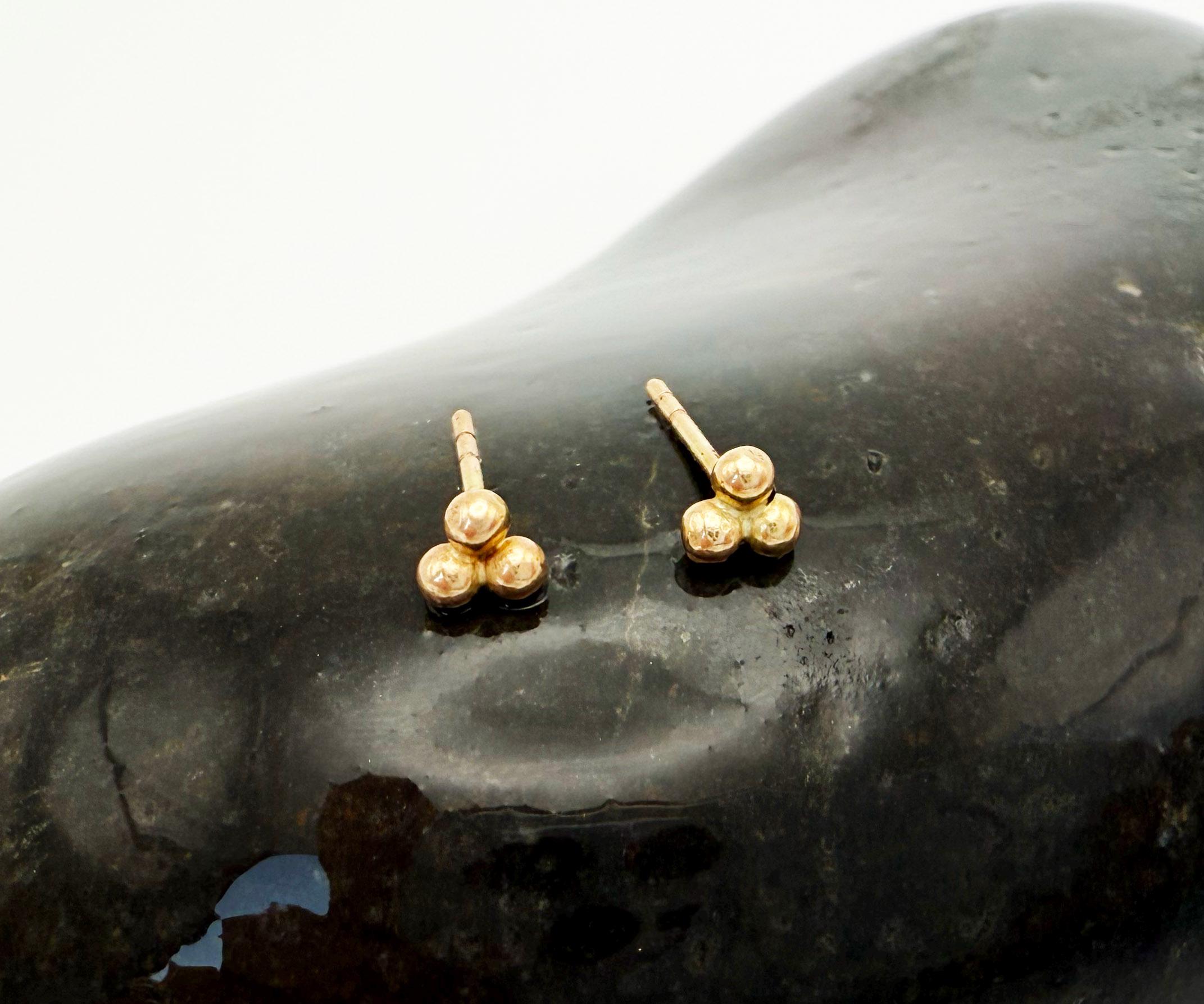 14k Solid Gold Small Stud Earrings. Minimalist Gold Ball Stud Earrings 14k. Triangle shaped gold studs 14k.  Jewelry Stocking Stuffer