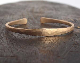 Hammered 14k Solid Gold Cuff Bracelet: Rustic Organic Jewelry