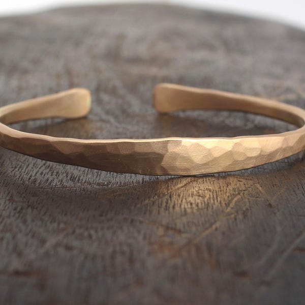 Hammered 14k Solid Gold Cuff Bracelet: Rustic Organic Jewelry