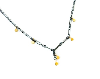Collar de plata de ley oxidada: Puntos colgantes de oro de 14k