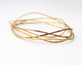 14k Gold Bangle Set. Hammered Gold Bangles. Set of Gold Bangles