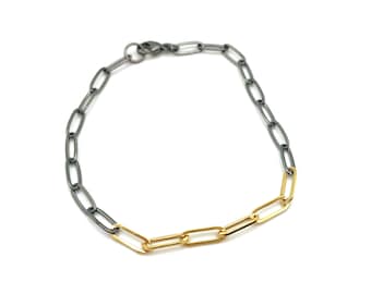 Oxidized Sterling Silver Paperclip Bracelet with 14k Gold Links