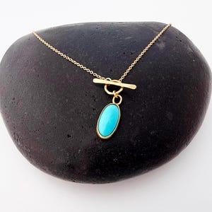 14k Gold Sleeping Beauty Turquoise Necklace: Minimalist Toggle Clasp Pendant
