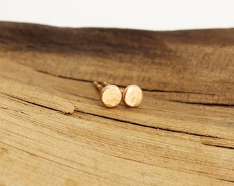 Tiny Gold Studs. 14k Solid Gold Stud Earrings Small. Hammered Gold Stud Earrings. Jewelry Stocking Stuffer for Women.