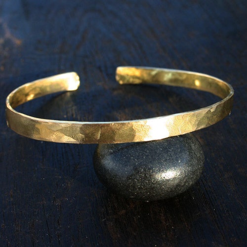 18k Gold Cuff Bracelet. Solid Gold Cuff. Hammered Gold Cuff. Etsy