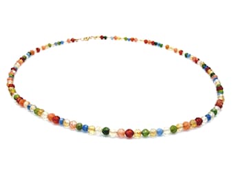 Multi gemstone beaded necklace. Colorful 14k Gold Bead Necklace