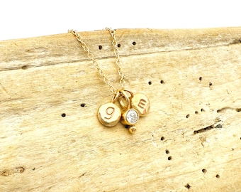 Personalized Initial Necklace, 14k Gold Disc, Mom Necklace, Diamond