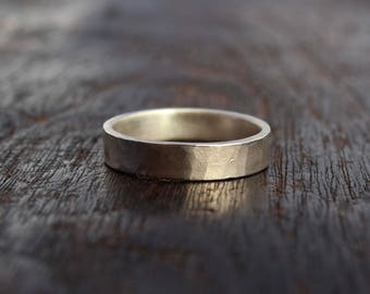 Hammered 14k White Gold Wedding Band, 4mm Rustic Ring, Men’s Women’s.