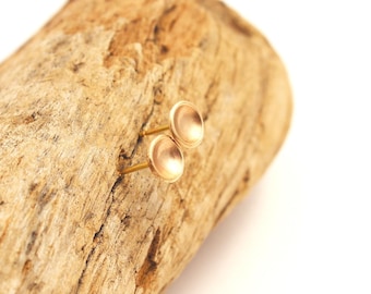 14k Gold Concave Stud Earrings, Small Disc, Recycled Solid Gold.