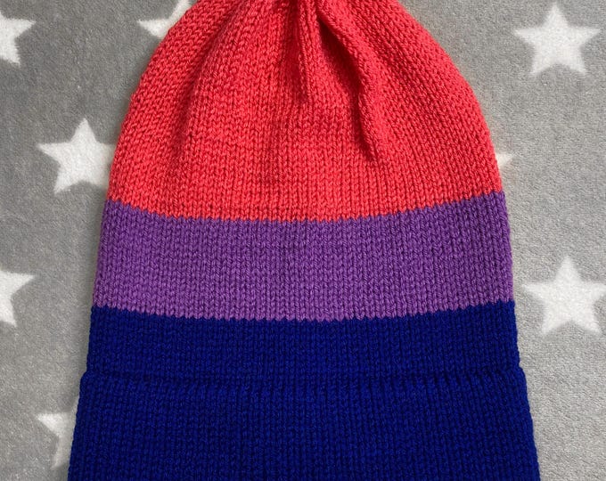 Knit Bisexual Pride Hat | Slouchy Beanie | Lightweight Acrylic