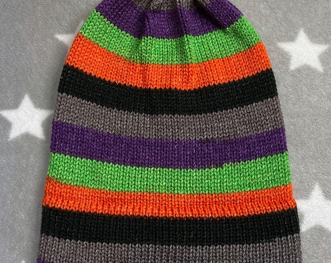 Knit Hat | Halloween Stripes | Slouchy Beanie | Acrylic