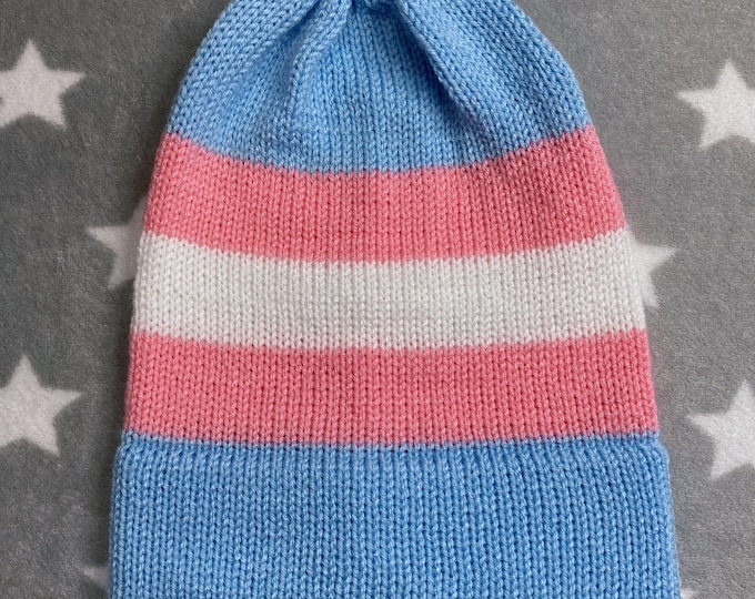 Knit Trans Pride Hat | Slouchy Beanie | Lightweight Acrylic